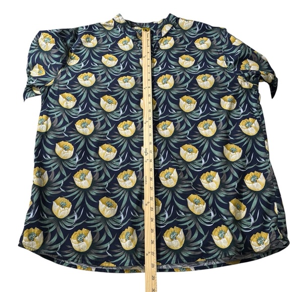 Floral Linen Blend Popover Blouse Size XL Roll Tab Sleeve Casual - Picture 15 of 16